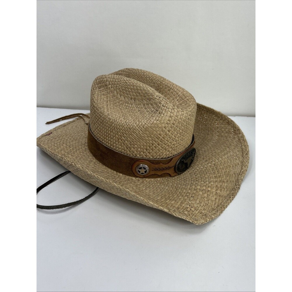 Bullhide Straw Leather Cowgirl Cowboy Hat Texas Longhorn Star Western Rodeo - Picture 6 of 13